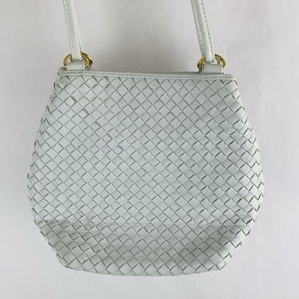 Vintage Woven Leather? Crossbody Shoulder Bag Purse White